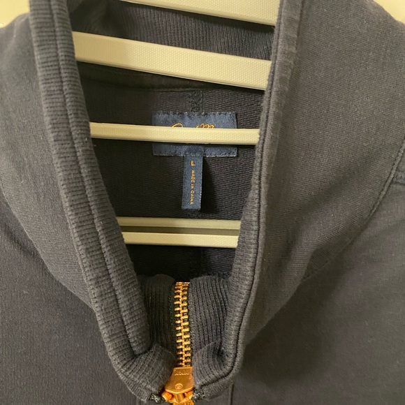 Goodman Brand Navy zip up Top with Rose Gold Zipper and Stripped Interior - Picture 2 of 3